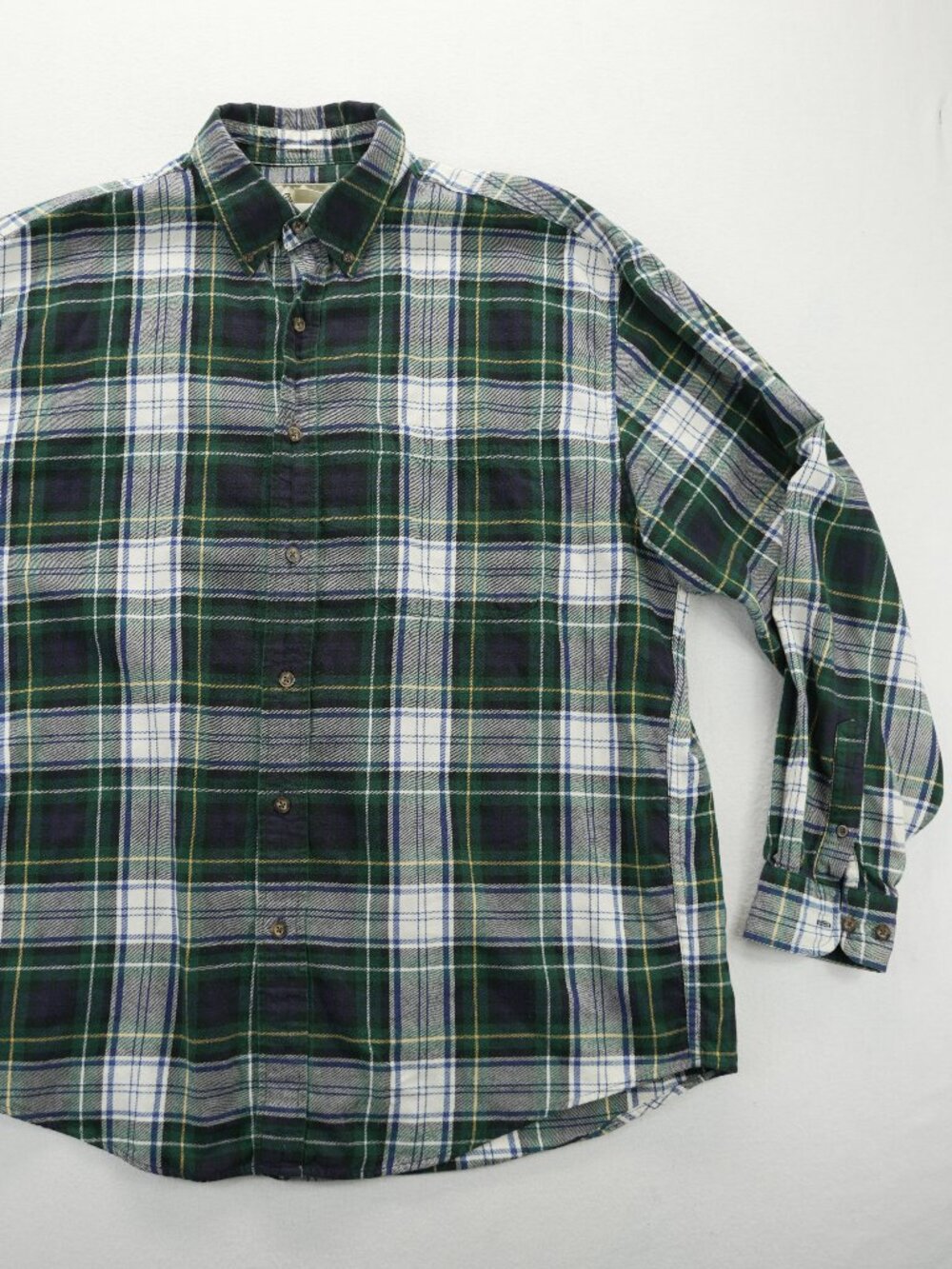 Vtg 90's‎ Eddie Bauer Mens Green Plaid Button Down Shirt Long Sleeve Cotton Sz M